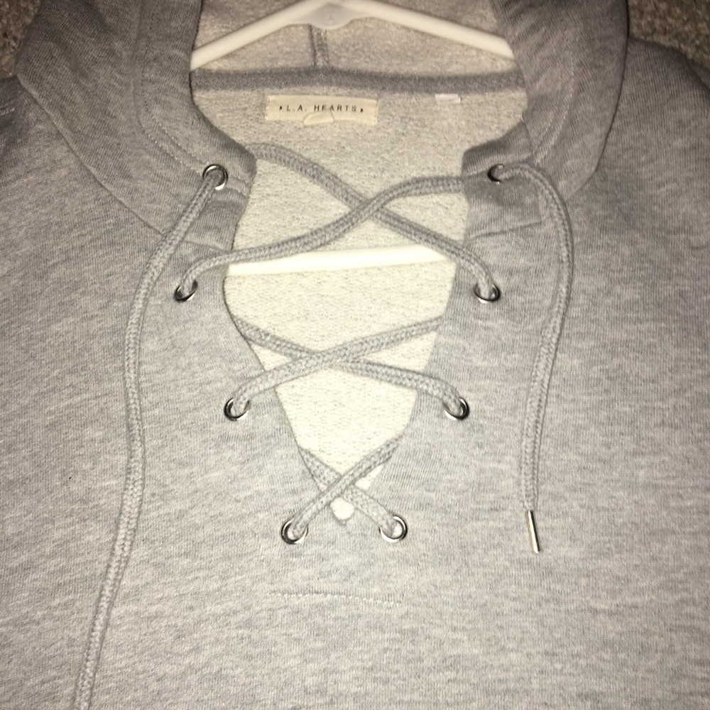 lace up front grey hoodie